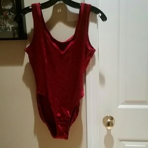 Red hot velveteen v neck bodysuit